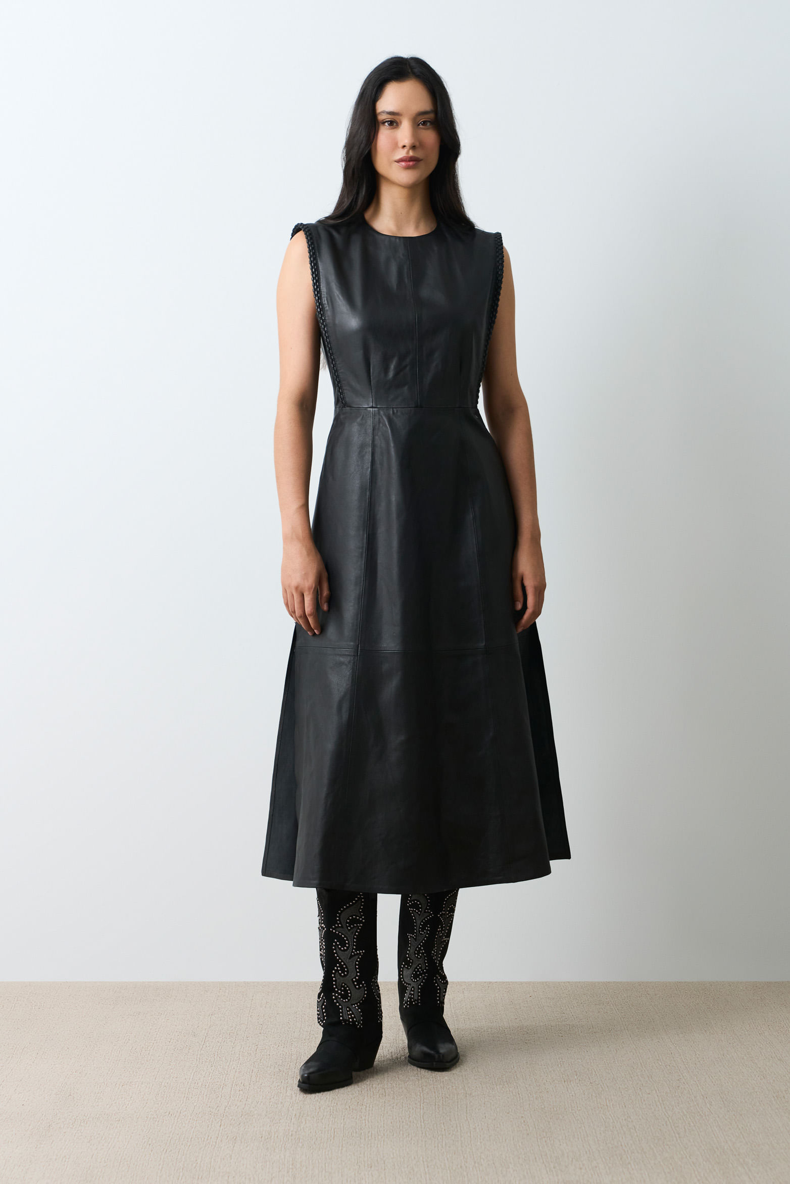 Vestido semiajustado de cuero para mujer Liora