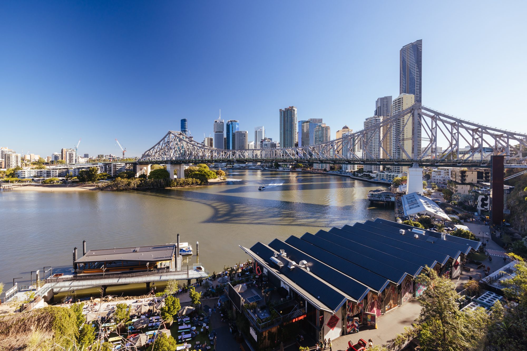 Brisbane city and the Story Bridge from above