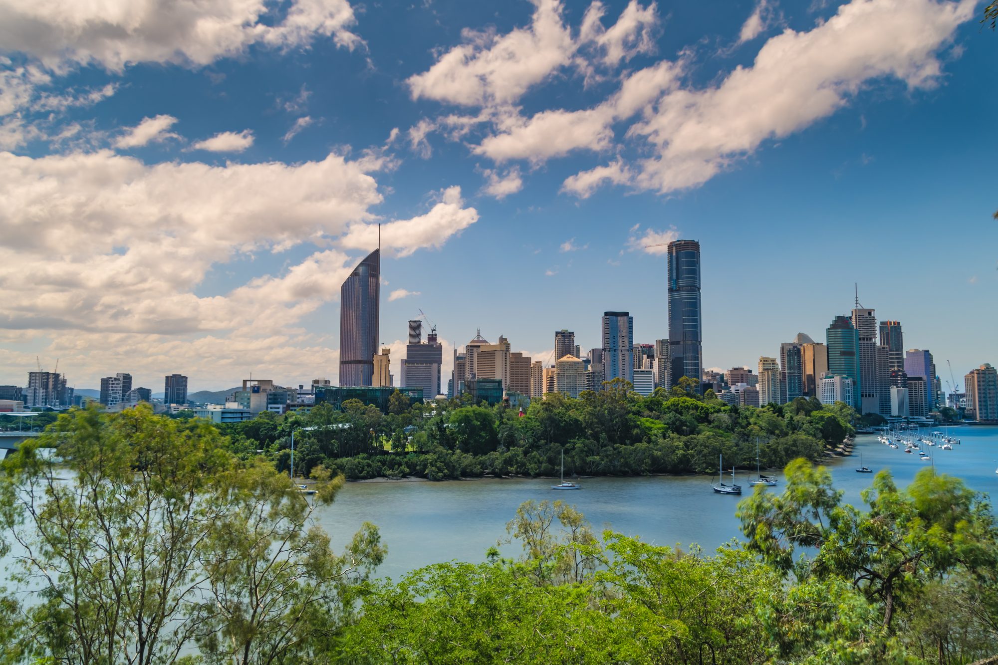 Brisbane city skyline above the river