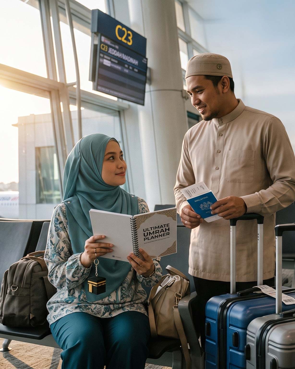 Muslim family traveling for Umrah