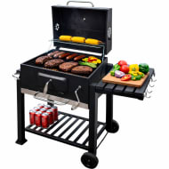 JARDIMEX Asador Ahumador 24 Pulgadas Manivela Parrilla Termometro Negro