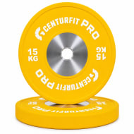 Par Discos Olimpicos 15kg Bumper Nucleo Acero Reforzado Pro Amarillo