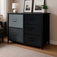 HOUZER Buro Comoda Horizontal 5 Cajones Tela Estructura Acero 70 kg Negro