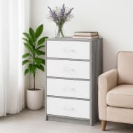 Comoda 4 Cajones Organizador Madera Tela Estructura Acero Beige