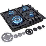 GUTSTARK Parrilla Gas Empotrable 4 Quemadores Cristal Templado Negro