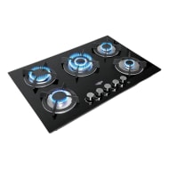 GUTSTARK Parrilla Gas Empotrable 5 Quemadores Cristal Templado Negro