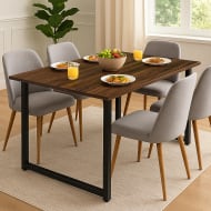 Mesa Comedor Industrial Minimalista 6 Personas 150 X 90 Cm Cafe Oscuro