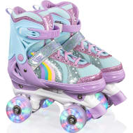 LITTLE MONKEY Patines Quad 4 Ruedas LED RGB Ajustables Morado Mediana