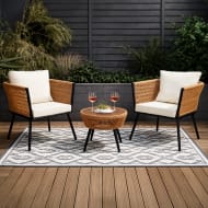 Set Jardin Exterior 2 Sillones Con Mesa Diseno Moderno Ratan Negro