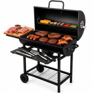 JARDIMEX Asador Carbon Ahumador Parrilla 70 cm Mesas Abatibles Ruedas Negro