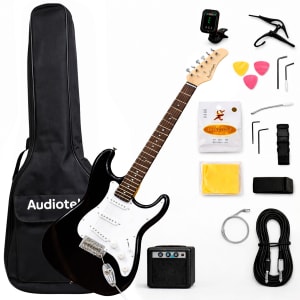 AUDIOTEK Guitarra Electrica Negra Amplificador 3 Pastillas Single Coil Kit