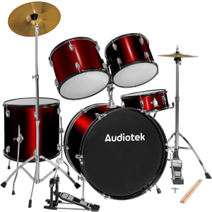 Audiotek Bateria Acustica Roja 23 Pulgadas 5 Piezas Bombo Platillos