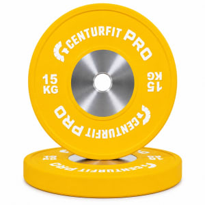 Par Discos Olimpicos 15kg Bumper Nucleo Acero Reforzado Pro Amarillo