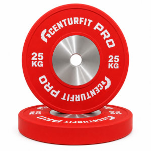 Par Discos Olimpicos 25kg Bumper Nucleo Acero Reforzado Pro Rojo