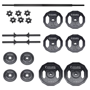 Centurfit Kit Pesas 100 Lb Discos Barra Mancuernas 19 Piezas Gym Casa Negro