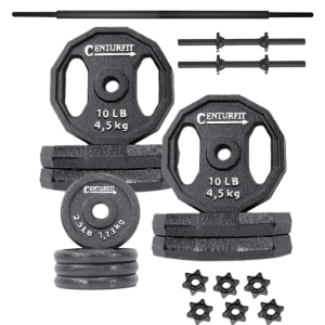 Centurfit Kit Pesas 70 Lb Discos Barra Mancuernas 19 Piezas Gym Casa Negro