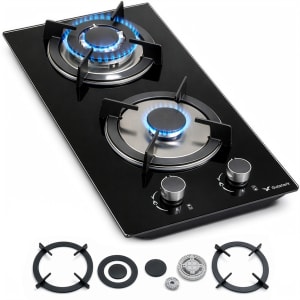 Parrilla 2 Quemadores Empotrable Premium Cristal Templado Negro