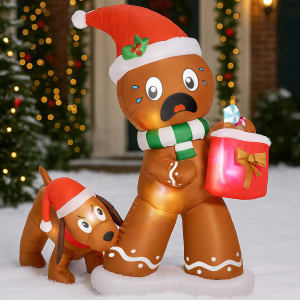 HOUZER Inflable Navidad Galleta Jengibre Perro 160cm Exterior Luces LED