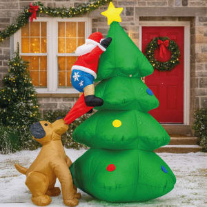 HOUZER Inflable Navidad Santa Claus Perro Pino 190cm Exterior Luces LED