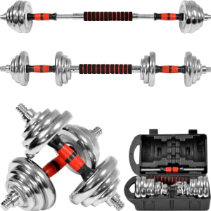 CENTURFIT Set Mancuernas Ajustables 20 kg Barra Recta 12 Discos Plata