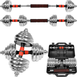 CENTURFIT Set Mancuernas Ajustables 30 kg Barra Recta 16 Discos Plata
