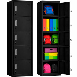 RACK AND PACK Locker Metalico 5 Puertas Casilleros Chapa Acero 1.8 m Negro