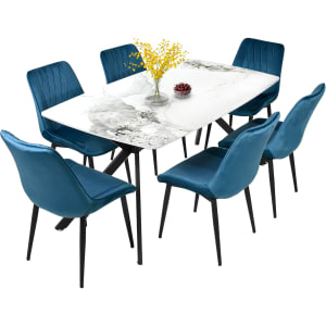 Mesa Comedor 6 Pers Marmol Granito Lujo Premium 162x90x74 Blanco Negro