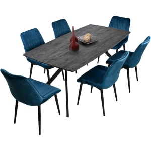 Mesa Comedor 6 Pers Nordico Gris Hogar Lujo 180x90x73 Gris Oscuro Negro