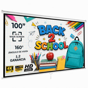 AUDIOTEK Pantalla Proyeccion Manual 100 Pulgadas 16:9 Retractil Blackout