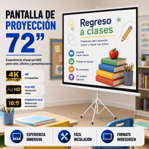 AUDIOTEK Pantalla Proyeccion Tripode 72 Pulgadas 16:9 Black Out Portatil