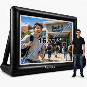 AUDIOTEK Pantalla Inflable Proyector 16 Pies Exterior Bomba Electrica 6 m2