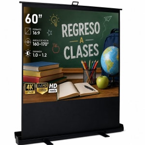 AUDIOTEK Pantalla Proyeccion Piso Portatil 60 Pulgadas Estuche Base Blanca