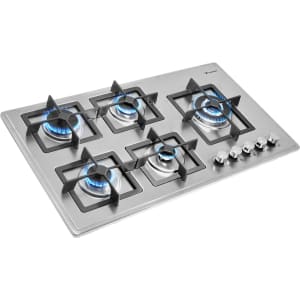 Gutstark Parrilla Gas 5 Quemadores Acero Inox Empotrable Plateada Negra