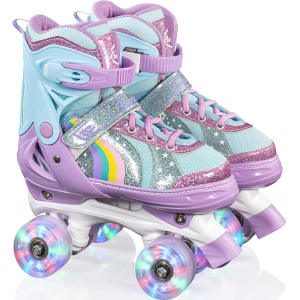 LITTLE MONKEY Patines Quad 4 Ruedas LED RGB Ajustables Morado Mediana