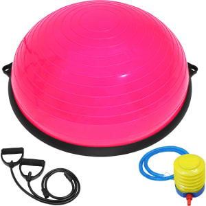 CENTURFIT Pelota Bosu Rosa 58cm 200kg Ligas Resistencia Bomba Yoga Pilates