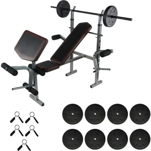 CENTURFIT Banco Pesas Multifuncional Ajustable Barra Discos Negro Casa
