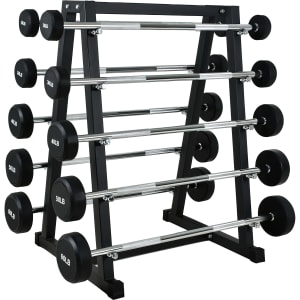 CENTURFIT Rack 10 Barras Rectas 20 60 lb 5 Niveles Acero Neopreno Negro