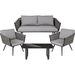 JARDIMEX Sala Exterior Tejido Rattan 4 Piezas Mesa Vidrio Cojines Gris