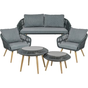 JARDIMEX Sala Exterior Tejido Rattan 5 Piezas 2 Mesas Vidrio Cojines Negro