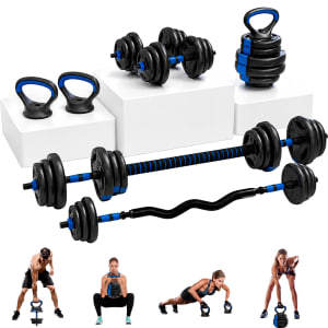 Kit Mancuerna Ajustable 20 Kg Pesas Barra Kettlebell Pro Azul
