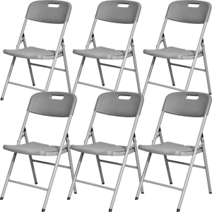 Set 6 Sillas Plegables Jardin Exterior Pvc Estructura Acero Color Gris Tipo Madera