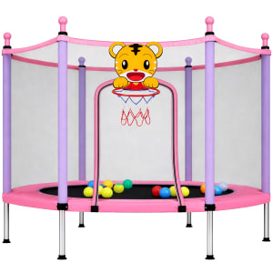 LITTLE MONKEY Trampolin Infantil 55 Red Seguridad Canasta Basquetbol Rosa
