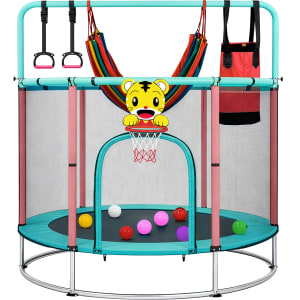 LITTLE MONKEY Trampolin Infantil 142 cm Multijuego Boxeo Basquetbol Rosa