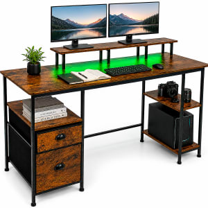 Escritorio Gamer Minimalista 3 Repisas Luz Led Contactos Usb Marrón