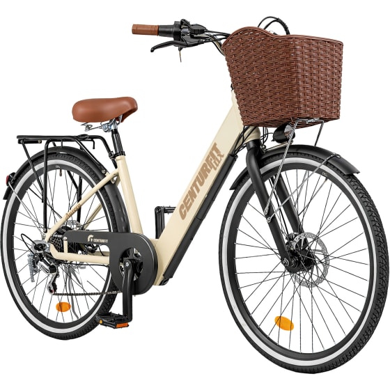 CENTURFIT Bicicleta Electrica Vintage R26 21 Velocidades Frenos Disco Beige