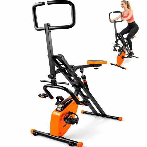 CENTURFIT Aparato Abdominales Bicicleta Crunch 2en1 8 Niveles Monitor 140kg