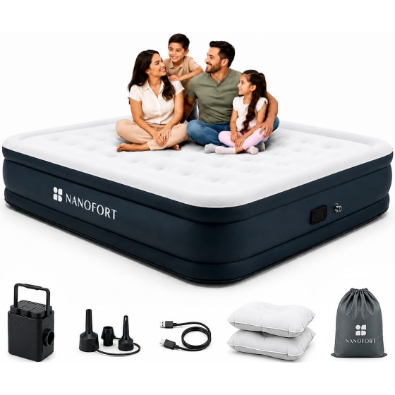 Colchon Inflable Queen Size + Bomba Aire Automatica Incluida Blanco