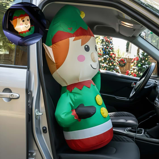 HOUZER Inflable Navidad Gnomo Duende Carro 92cm Interior Luz LED Verde