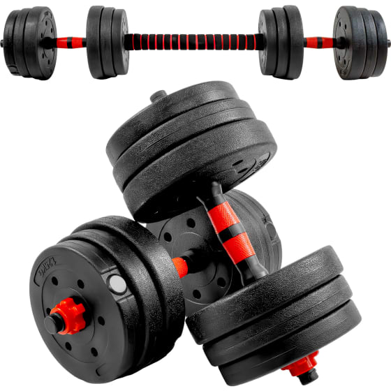 CENTURFIT Set Mancuernas Ajustables 20kg 2en1 Barra 12 Discos Guantes