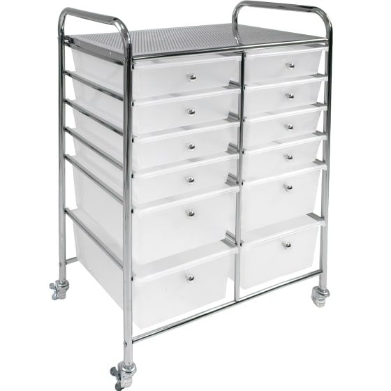 NANOFORT Carrito Organizador 12 Cajones 6 Niveles 4 Ruedas Acero Cromado